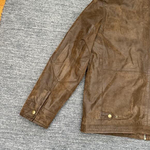Johnston & Murphy Leather Jacket Men Large Brown Pockets Full Zip Field Bomber - Picture 11 of 11